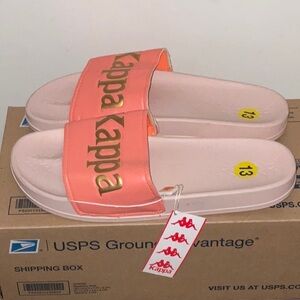 KAPPA TANGERINE GOLD SPELLOUT  RUBBER SLIDES SIZE 13 NWT